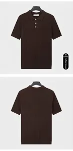 Vorder- und Rückansicht des braun gestrickten Kurzarm-Poloshirts für Herren