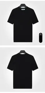 Front and back views of a men's black ice silk short-sleeved knit t-shirt with crew neck.