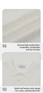 Detailansicht der Strickstruktur und des Kragens eines weißen Herren-Poloshirts
