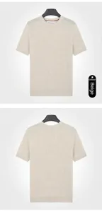 Vues détaillées avant et arrière d'un t-shirt en maille côtelée abricot pour hommes