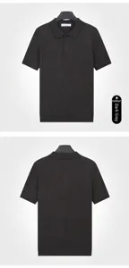 Detailed front and back views of a premium dark grey ice silk knitted men's polo shirt
