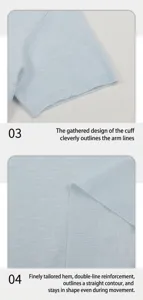 Close-up detail of the sleeve cuff and hem of a light blue ice silk knit t-shirt for men