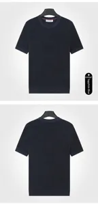 Vue avant et arrière du t-shirt en maille bleu marine à coupe ajustée pour homme