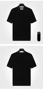Vue détaillée de l'avant et de l'arrière d'un t-shirt en tricot noir à manches courtes