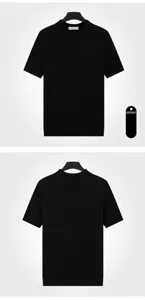 Vista frontale e posteriore di una t-shirt in maglia nera a maniche corte da uomo con girocollo