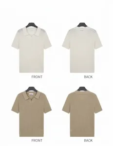 Front and back views of summer men's hollow knit polo shirts in white and khaki