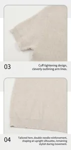 Détail du poignet côtelé et de l'ourlet renforcé sur un t-shirt en maille beige pour homme
