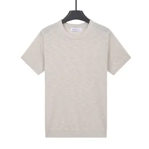 Premium men's ice silk cooling short sleeve knit T-shirt in breathable beige fabric