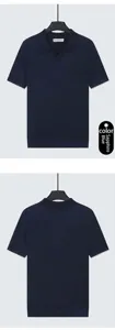 Detailed front and back views of a royal blue breathable ice silk knit polo shirt for men.