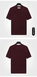Front and back detail of a breathable V-neck hollow knit polo shirt in purple