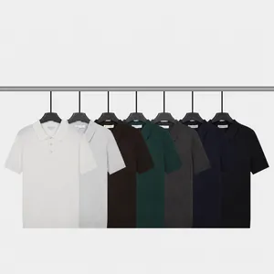 Men's ice silk knitted Polo shirts in multiple colors, breathable business casual style.
