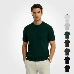 T-shirt da uomo in maglia a trecce a maniche corte in tessuto fresco di seta