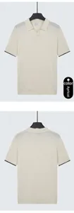 Front and back view of men's apricot knit Polo shirt with breathable ice silk fabric.