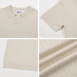 Détails du polo en maille côtelée pour hommes avec col mouette et poignets élastiques
