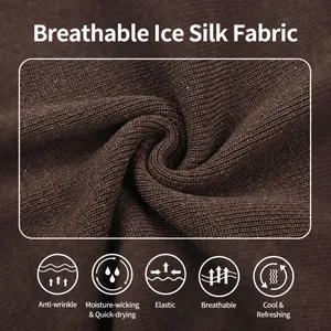 Détail du tissu en maille de soie glacée marron foncé respirant pour T-shirt d'été homme