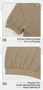 Detailed close-up showing the premium knit texture and ribbed cuff of a men's polo shirt