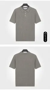Detailed front and back views of a men's light brown ice silk knitted polo shirt for summer