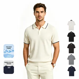 Men's Ice Silk Cooling Polo Shirt Seagull Collar Short Sleeve Knit Top Solid Color Breathable Business Casual Summer Polo Shirt