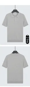 Graues Strick-Poloshirt für Herren, Kurzarm, Vorder- und Rückansicht