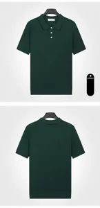 Detailed front and back views of a men's dark green knitted ice silk polo shirt.