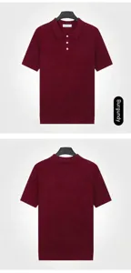 Burgundy short sleeve knit polo shirt for men with high-quality ice silk texture