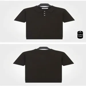 Front and back view of men's knitted coffee polo shirt in breathable summer ice silk