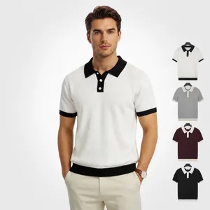 Men Summer Thin Ice Silk Cool Feel Half Button Waffle Knit Short Sleeve Polo Shirt Breathable Casual Fashion Streetwear Top