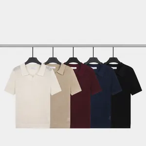 Classic men's knit polo shirts in multiple colors with breathable V-neck design.