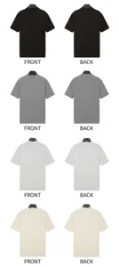 Front and back views of men's rib-knit half-turtleneck t-shirts in four colors