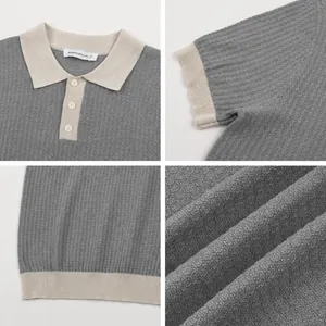 Stylish men's waffle knit contrast polo shirt featuring short sleeves and textured details.
