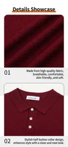 Detail of a men's burgundy knit polo shirt showing textured fabric and collar.