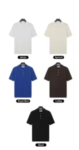 Display of five color variants for men's vintage knitted short sleeve polo shirts