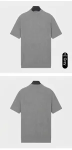 Detailed front and back views of a grey men's short-sleeved ribbed knit polo shirt