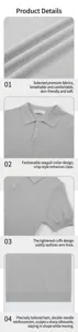 Makro-Details von atmungsaktivem Eisseide-Strick-Poloshirt-Stoff und Möwenkragen-Design.