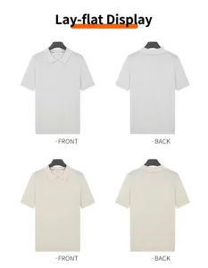 Detailed front and back views of men's vintage knitted short sleeve polo shirts in two colors
