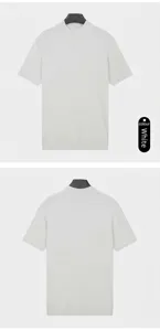 Premium mock neck ribbed knit short sleeve T-shirt in white, front and back view.