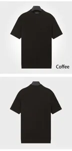 Front and back view of men's dark brown ribbed knit mock neck short sleeve T-shirt