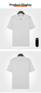 Front and back view of men's white ice silk knitted Polo shirt with zip collar