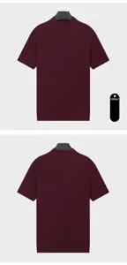 Front and back view of men's burgundy ribbed knit mock neck short sleeve T-shirt