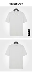 Front and back view of a white vintage style knitted short sleeve polo shirt for men