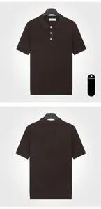 Detailed front and back view of a dark coffee knitted short-sleeved Polo shirt for men