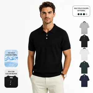 Herren Business Casual Ice Silk Cooling Polo Shirt Kurzarm Gestrickt Atmungsaktiv Top Einfarbig Slim Fit Sommer Mode Oberteil