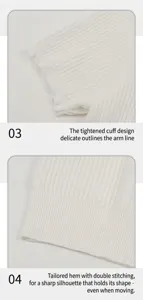 Detailed view of the ribbed cuff and reinforced hem of white ice silk knit t-shirt
