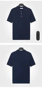 Front and back view of a vintage dark blue knitted short-sleeved Polo shirt for men