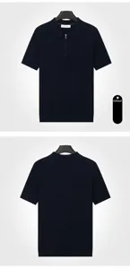 Detailed front and back views of a royal blue men's ice silk knitted polo shirt