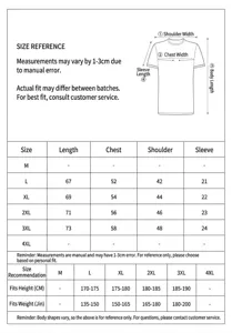 Detailed size chart for men's vertical stripe knitted Polo shirt with measurements