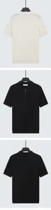 Multiple views of men's ice silk knitted Polo shirts in black and off-white colors