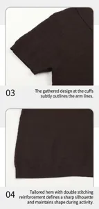 Detail view of the ribbed cuff and reinforced hem on a dark brown knit polo shirt