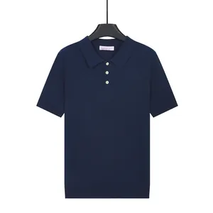 Business-Casual Herren Polo-Shirt aus Eisseide in Marineblau, kurzärmelig und gestrickt