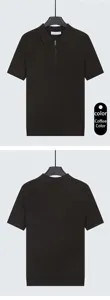 Front and back detail of coffee brown men's ice silk knit polo shirt with zipper